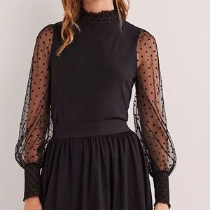 Boden Polka Dots Mesh Long Sleeve Blouse